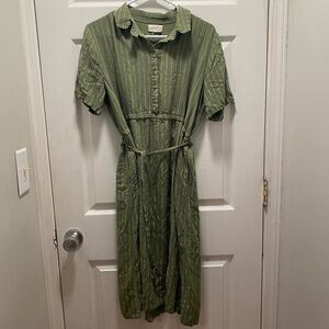 Melloday womens green pinstriped belted midi dress